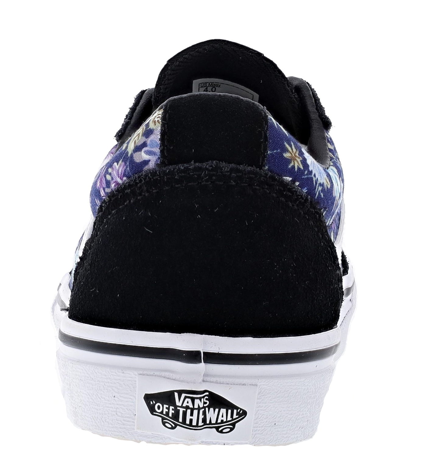 Back of Van Kid's War Sneakers with Purple Floral prints and black accents