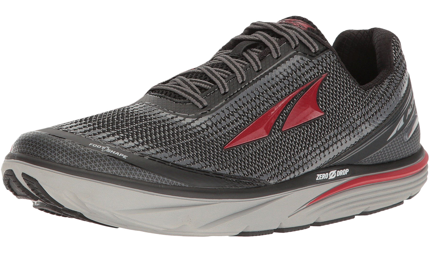 Lateral of Black/Red Altra Men's Running Lightweight Platform Flexible Shoes Torin 3.0