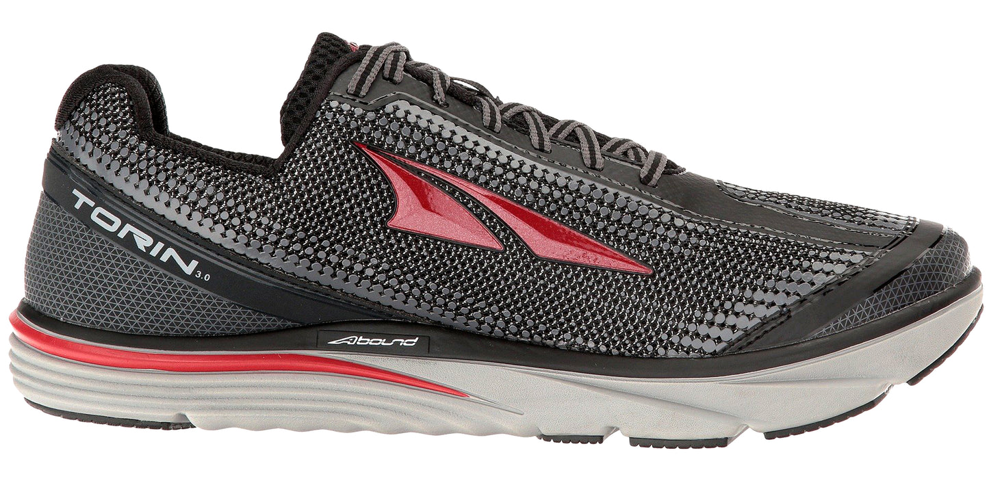 Medial of Black/Red Altra Men's Running Lightweight Platform Flexible Shoes Torin 3.0