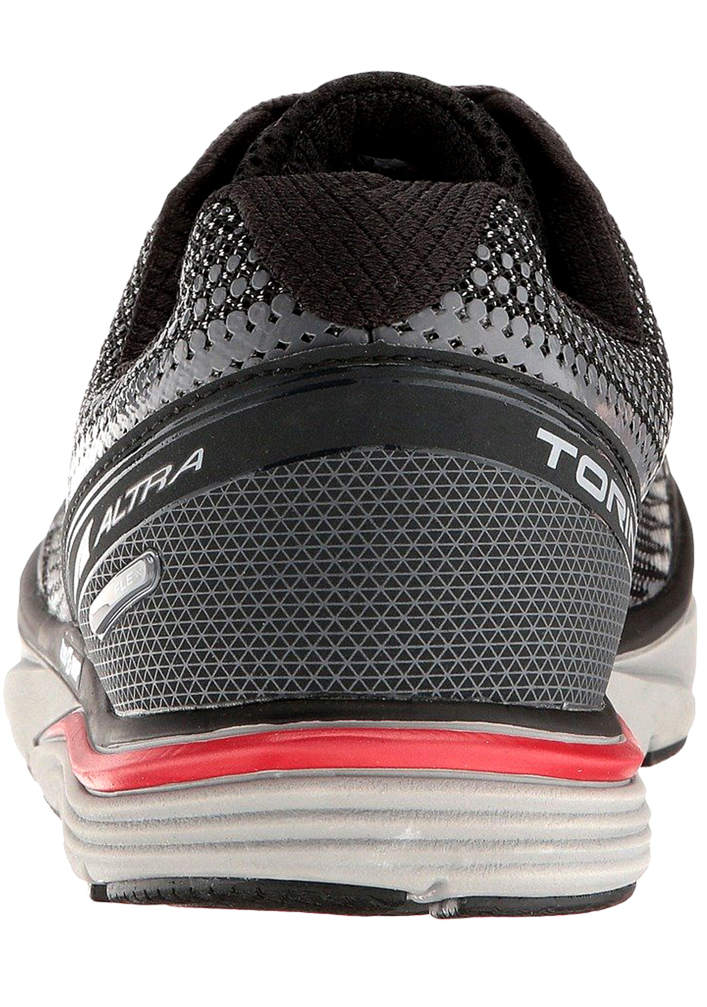 Back of Black/Red Altra Men's Running Lightweight Platform Flexible Shoes Torin 3.0