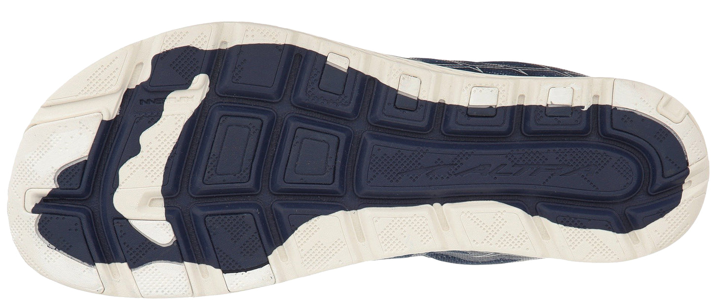 Sole of  blue/grey Altra Men's One V3 Zero Drop Foot Shape Running Shoes