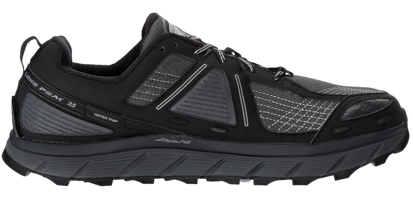 Medial of Black Altra Men's Trail Running Lightweight Platform Shoes Lone Peak 3.5