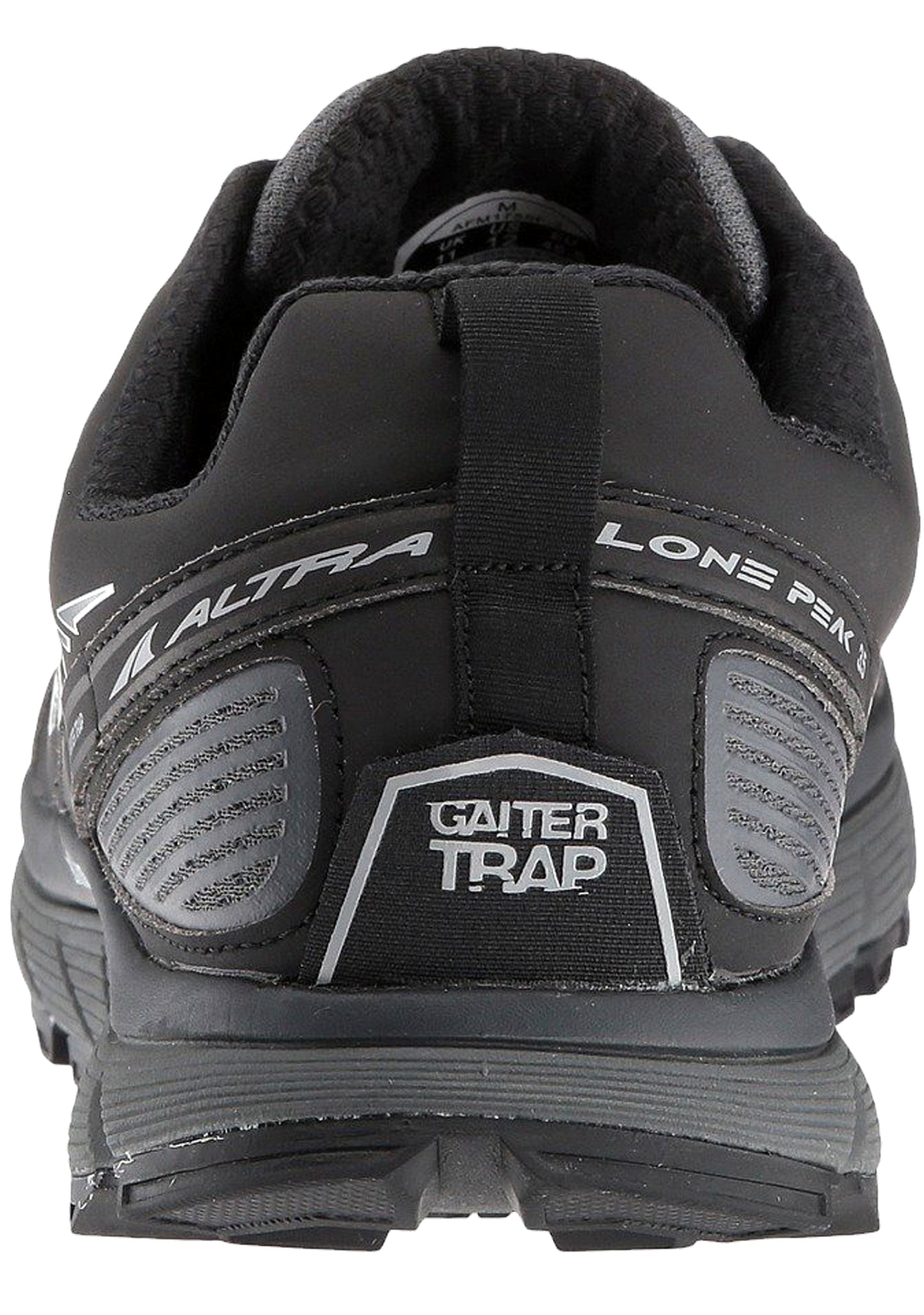 
                  
                    Back of Black Altra Men's Trail Running Lightweight Platform Shoes Lone Peak 3.5
                  
                