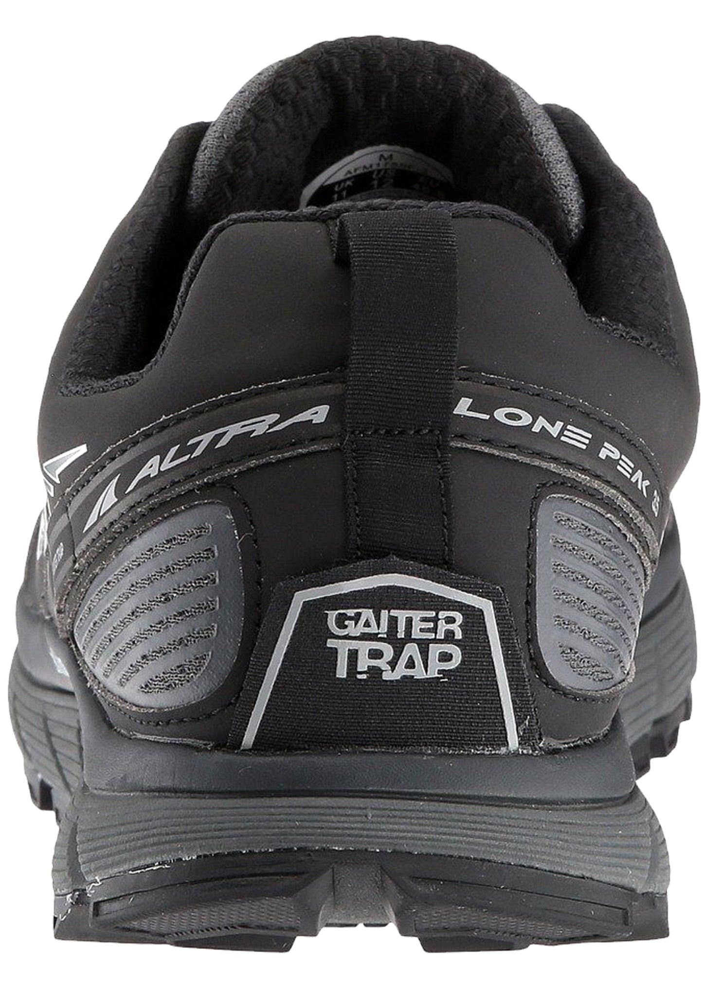 Back of Black Altra Men's Trail Running Lightweight Platform Shoes Lone Peak 3.5