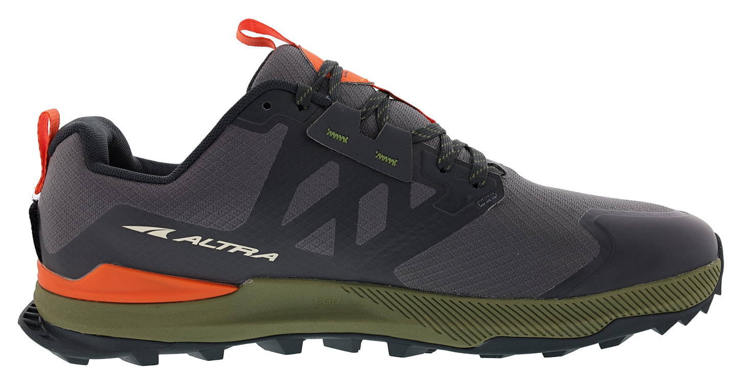 Medial view of  black/grey Altra Men's Lone Peak 7 Trail Running Shoes