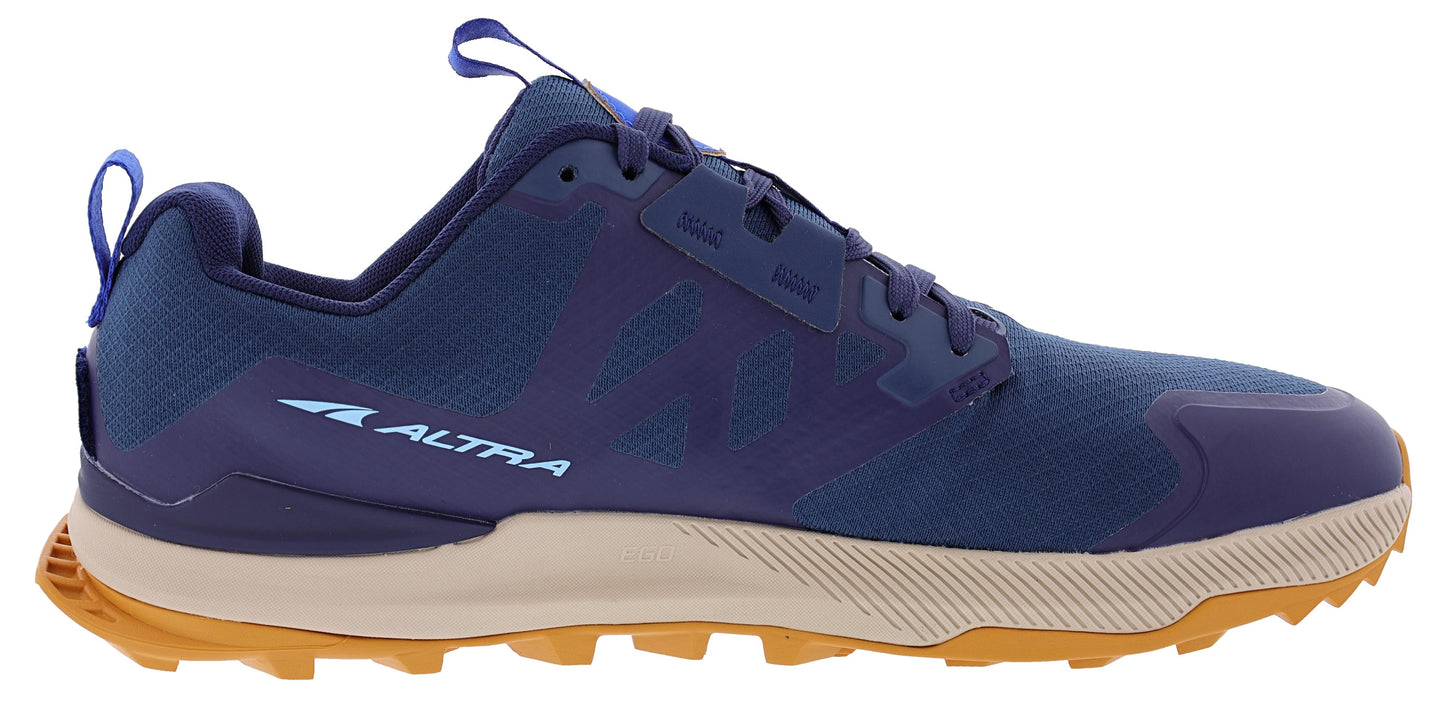 Medial view of  navy Altra Men's Lone Peak 7 Trail Running Shoes