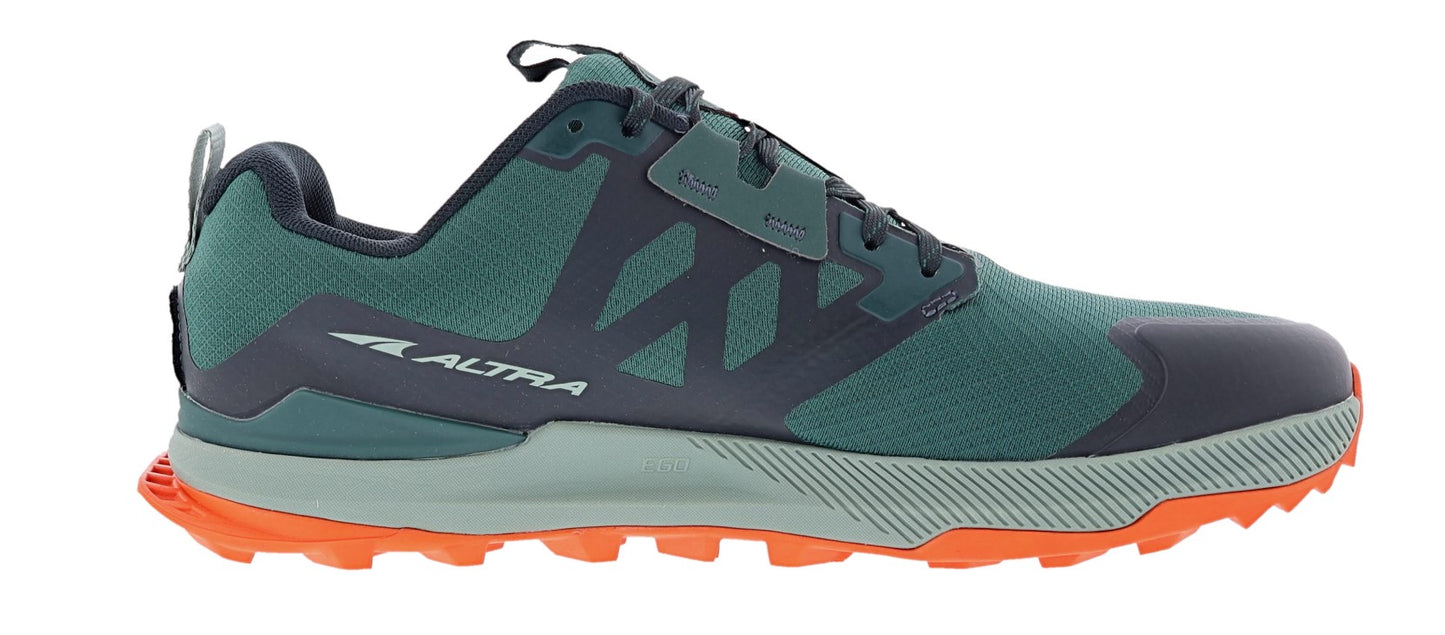 Medial view of  deep forest Altra Men's Lone Peak 7 Trail Running Shoes