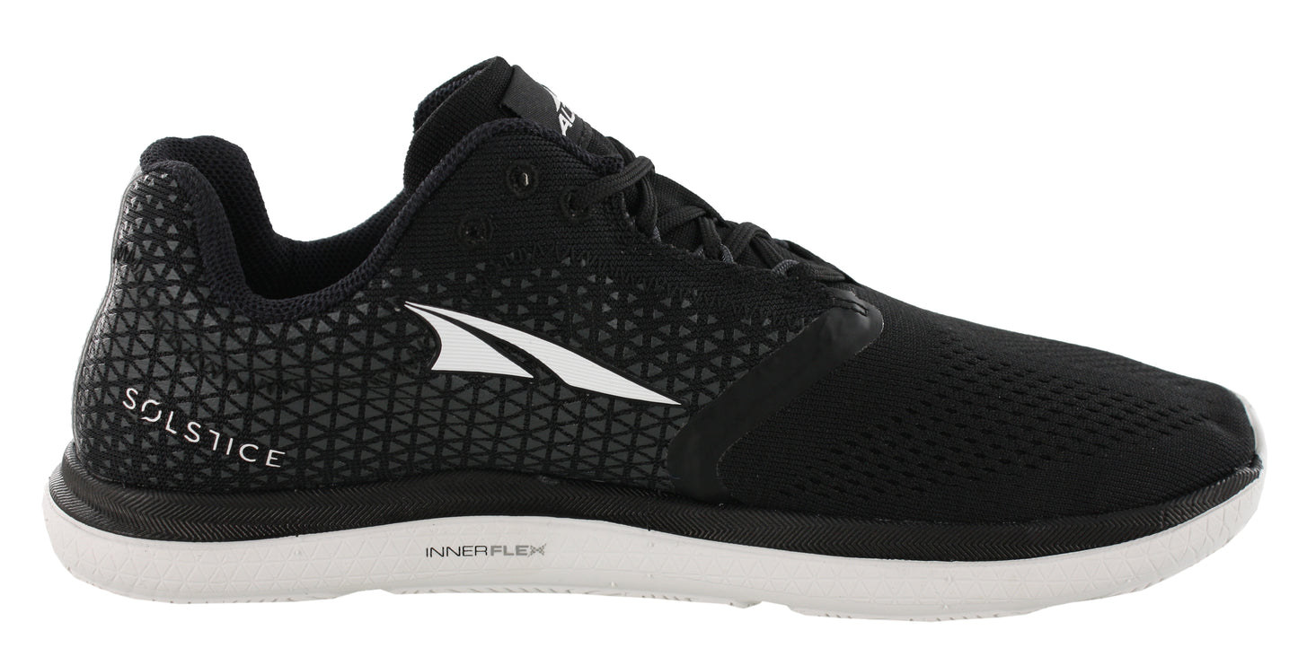 Medial of Black Altra Womens Running Lightweight Platform Flexible Shoes Solstice