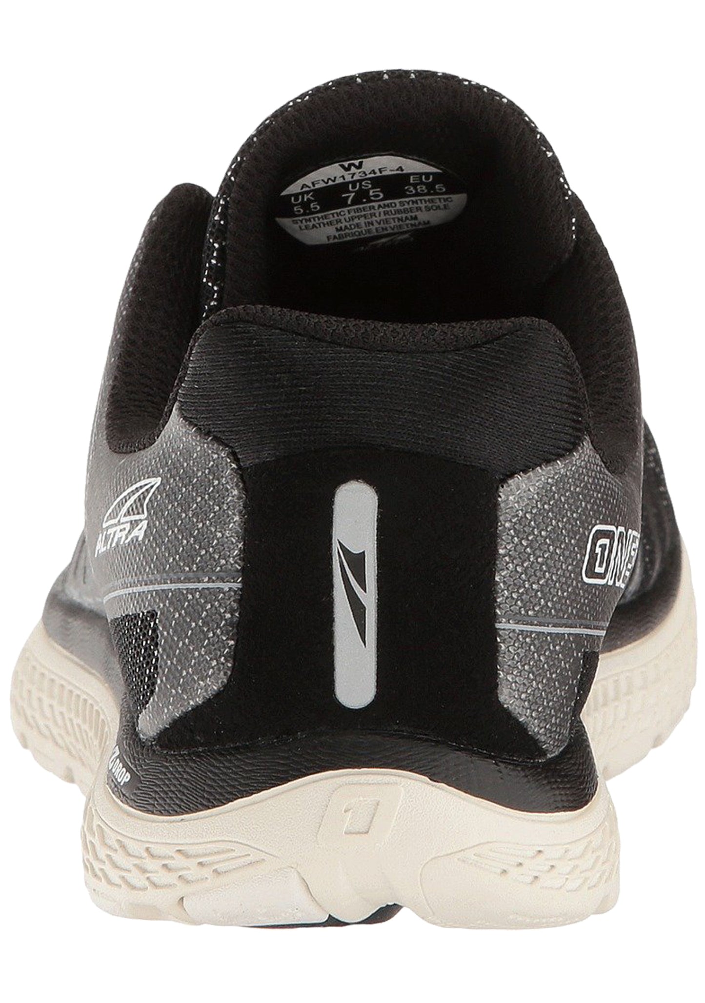 Back of Black Altra Womens Lightweight Platform Speed Road Running Shoes One V3