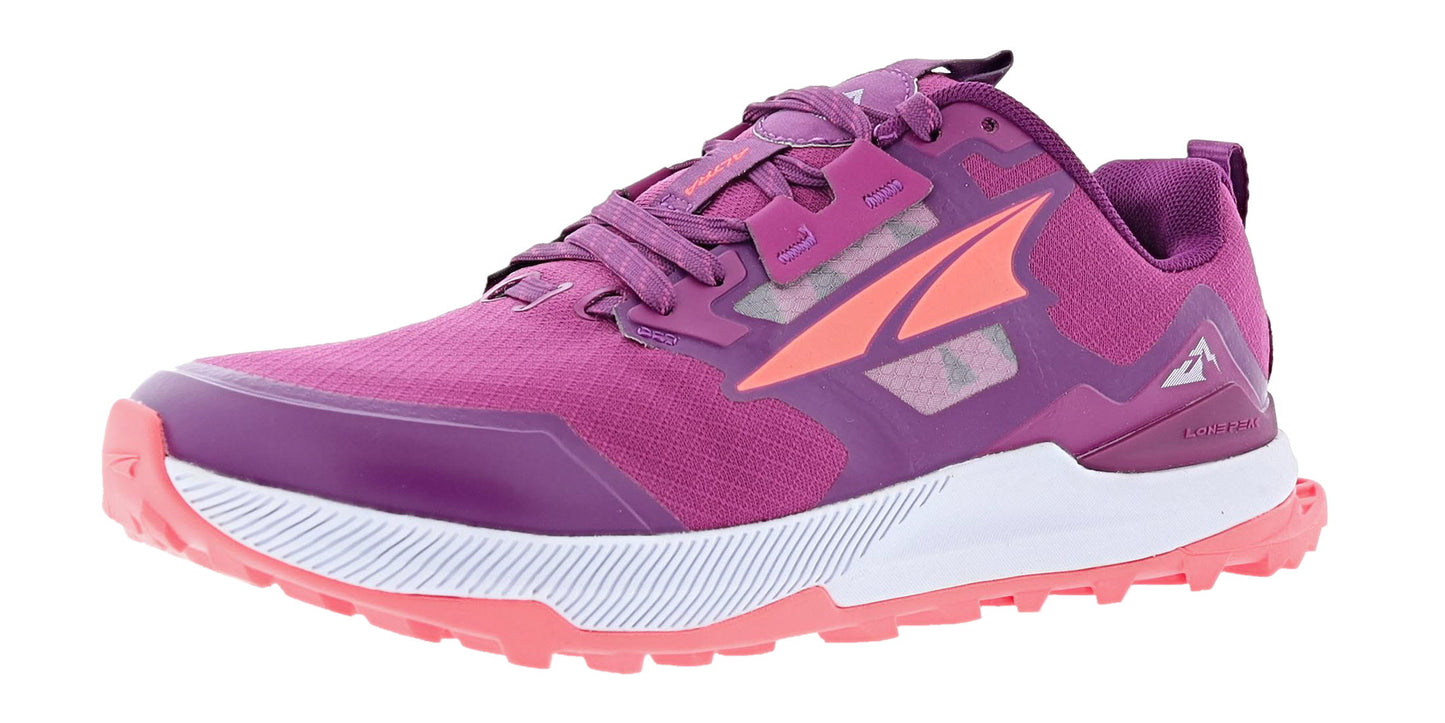 Lateral of Purple/Orange Altra Women's Lone Peak 7 Trail Running Shoes