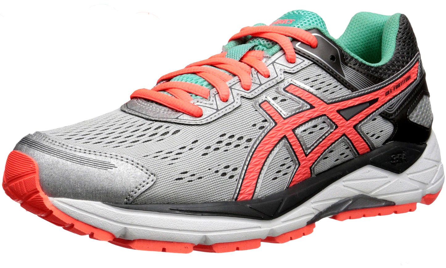 Lateral of Silver/Coral/Aqua/Mint ASICS Women Gel Fortitude 7 Wide Width Running Shoes for Supinators