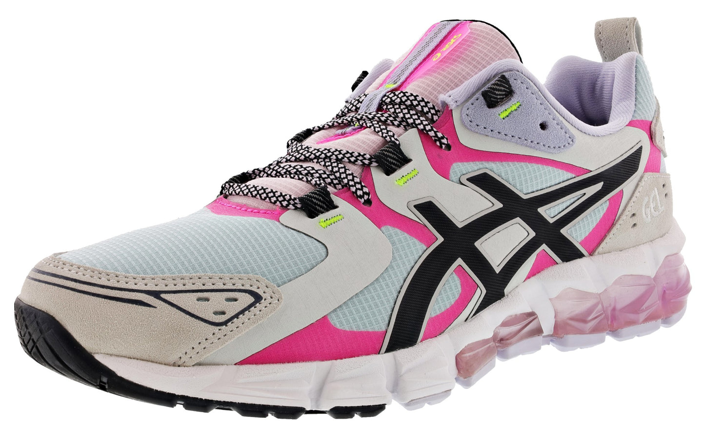 Lateral of Aqua Angel/Hot Pink Asics Gel Quantum 180 Women's Running Shoes for Overpronation