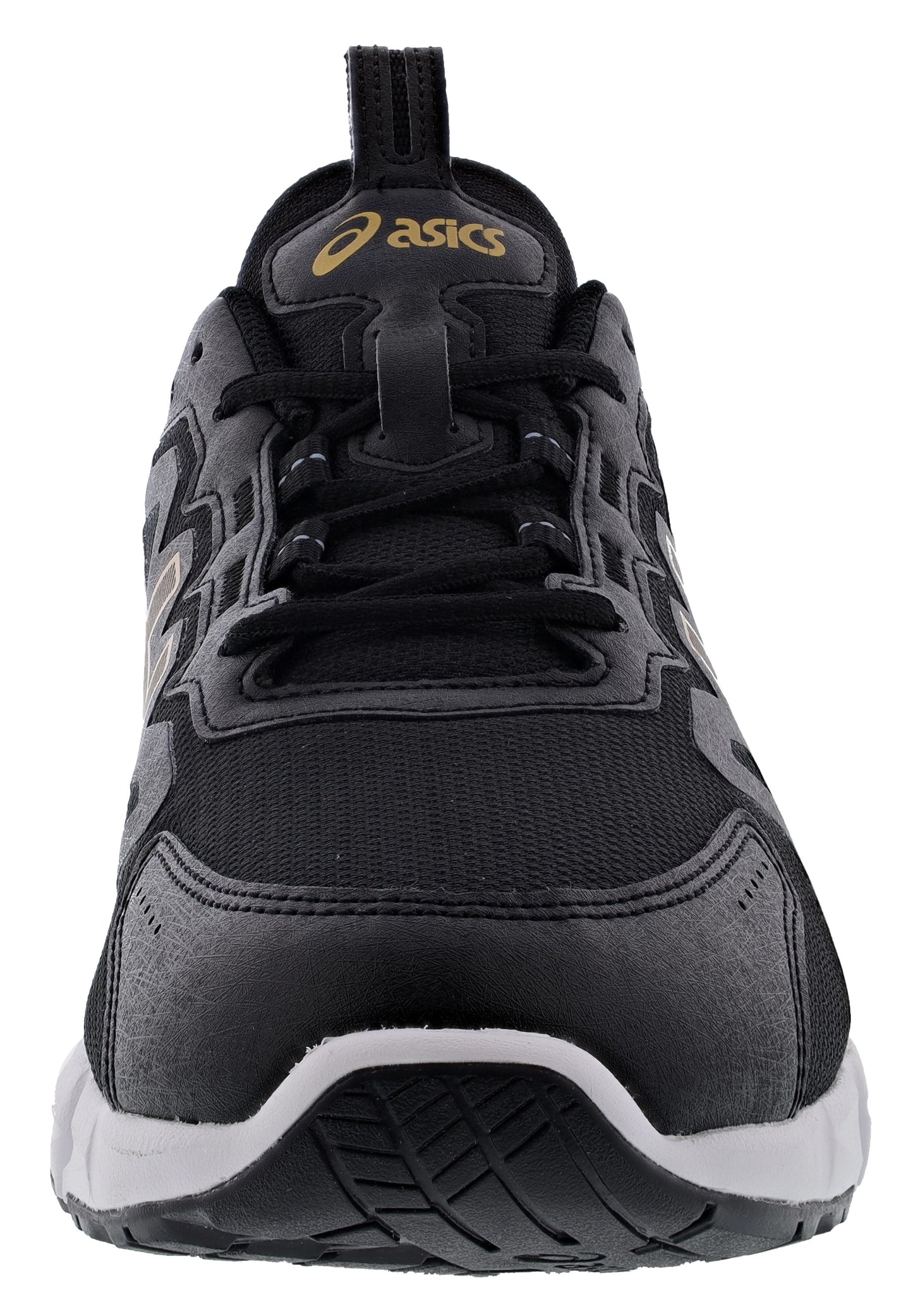 Front of Black/Pure Gold Asics Men's Gel Quantum 90 Lightweight Comfort Shoes