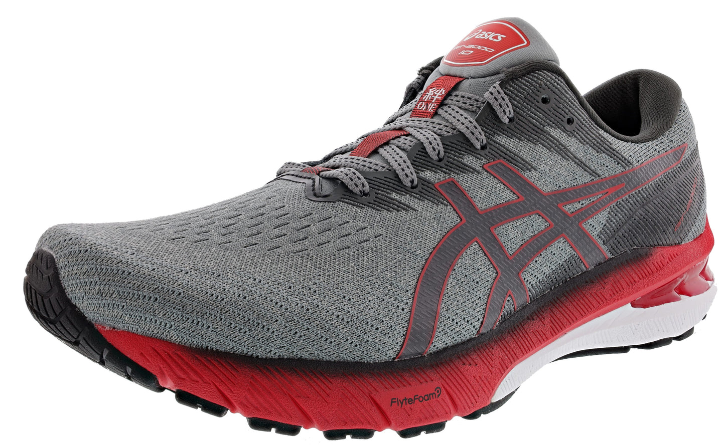 Lateral of Mid Grey Electric Red ASICS Men’s Walking Trail Cushioned Running Shoes GT 2000 10
