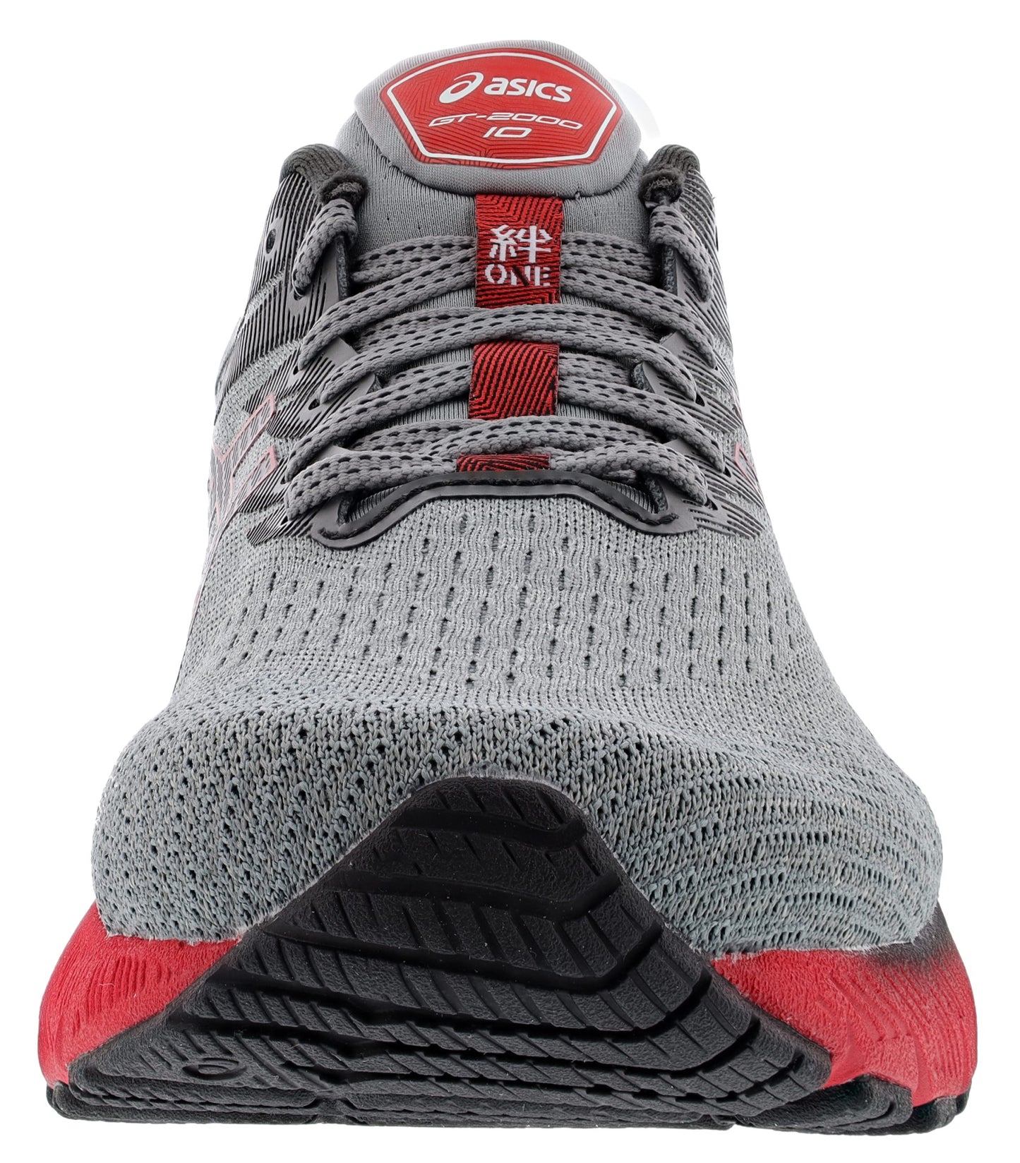 Front of Mid Grey Electric Red ASICS Men’s Walking Trail Cushioned Running Shoes GT 2000 10
