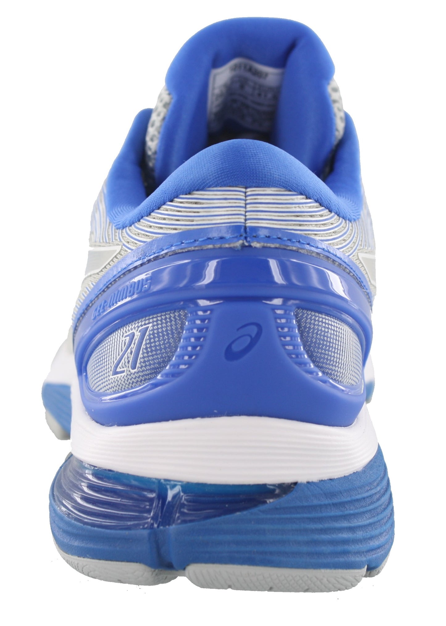 
                  
                    Back of Mid Grey/Illusion Blue ASICS Gel Nimbus 21 Lite Show Men's Running Shoes
                  
                