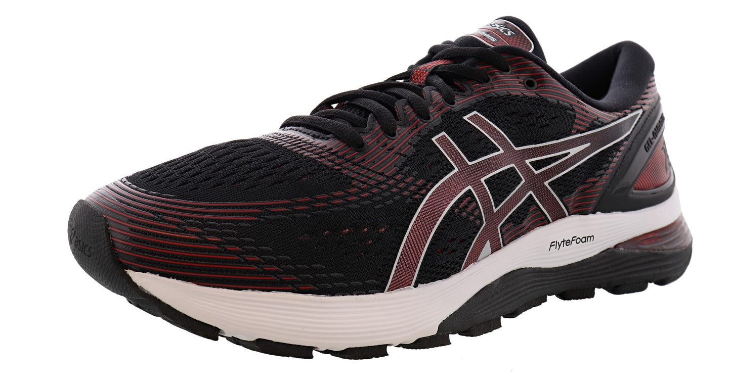 Lateral of Black/Red ASICS Men Walking Trail Cushioned Running Shoes Gel Nimbus 21