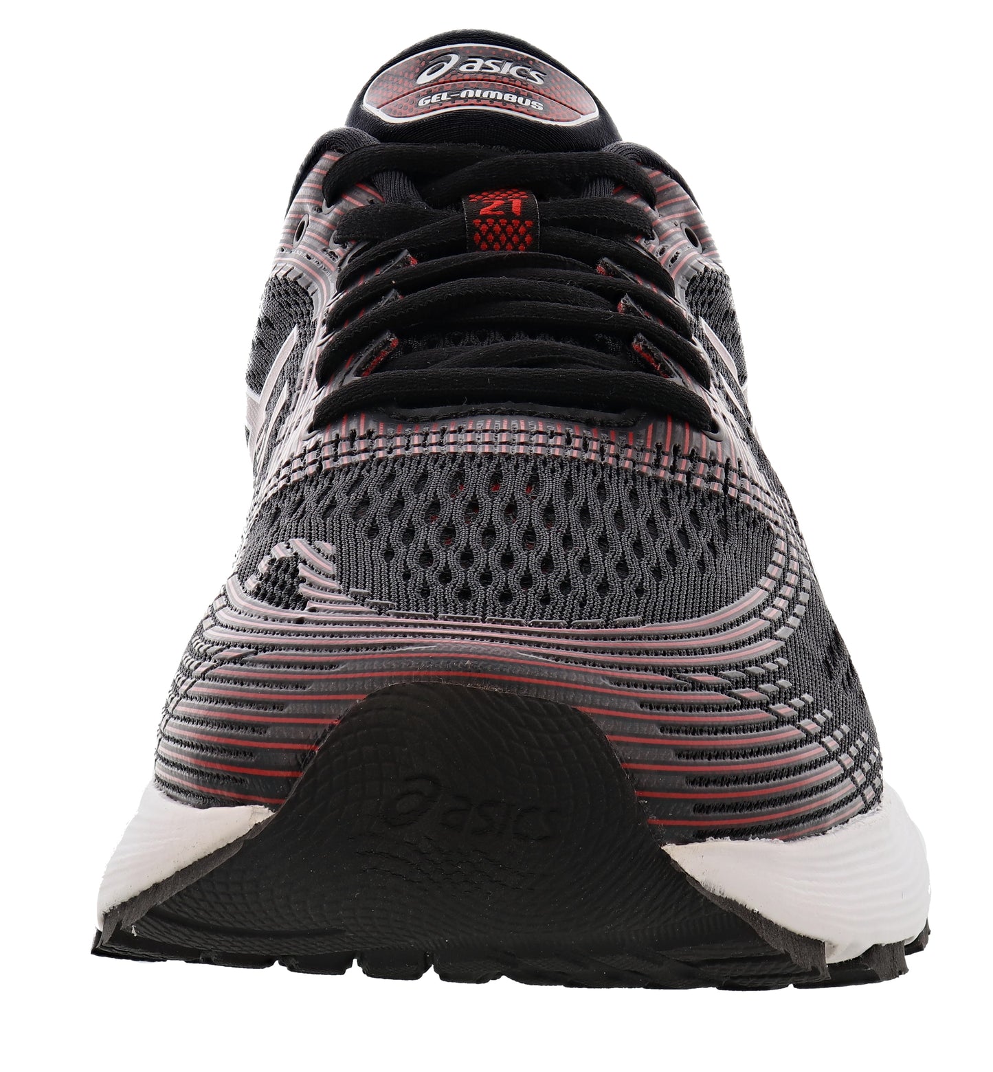 
                  
                    Front of Black/Red ASICS Men Walking Trail Cushioned Running Shoes Gel Nimbus 21
                  
                