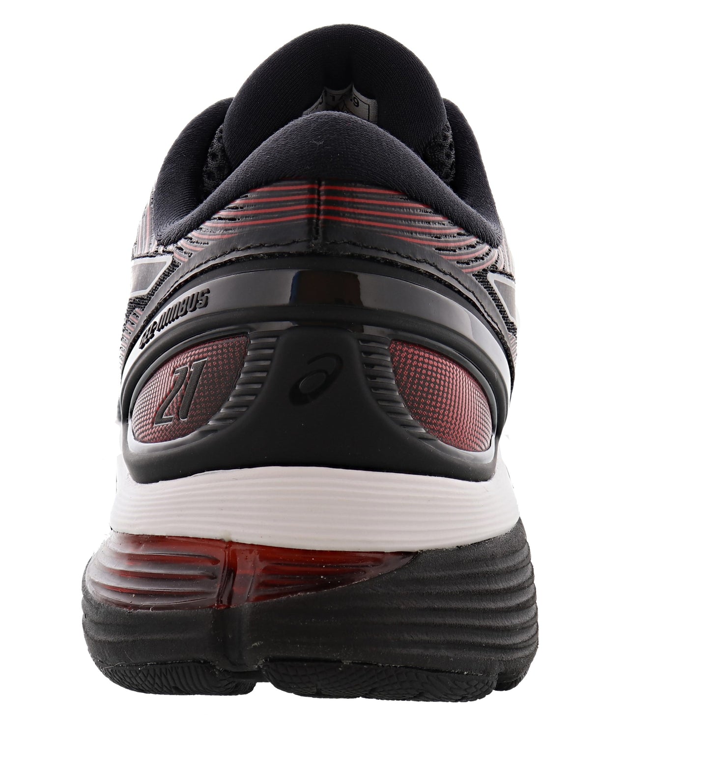 Back of Black/Red ASICS Men Walking Trail Cushioned Running Shoes Gel Nimbus 21