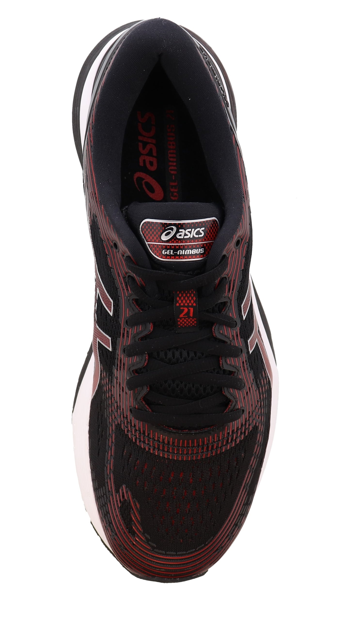 Top of Black/Red ASICS Men Walking Trail Cushioned Running Shoes Gel Nimbus 21