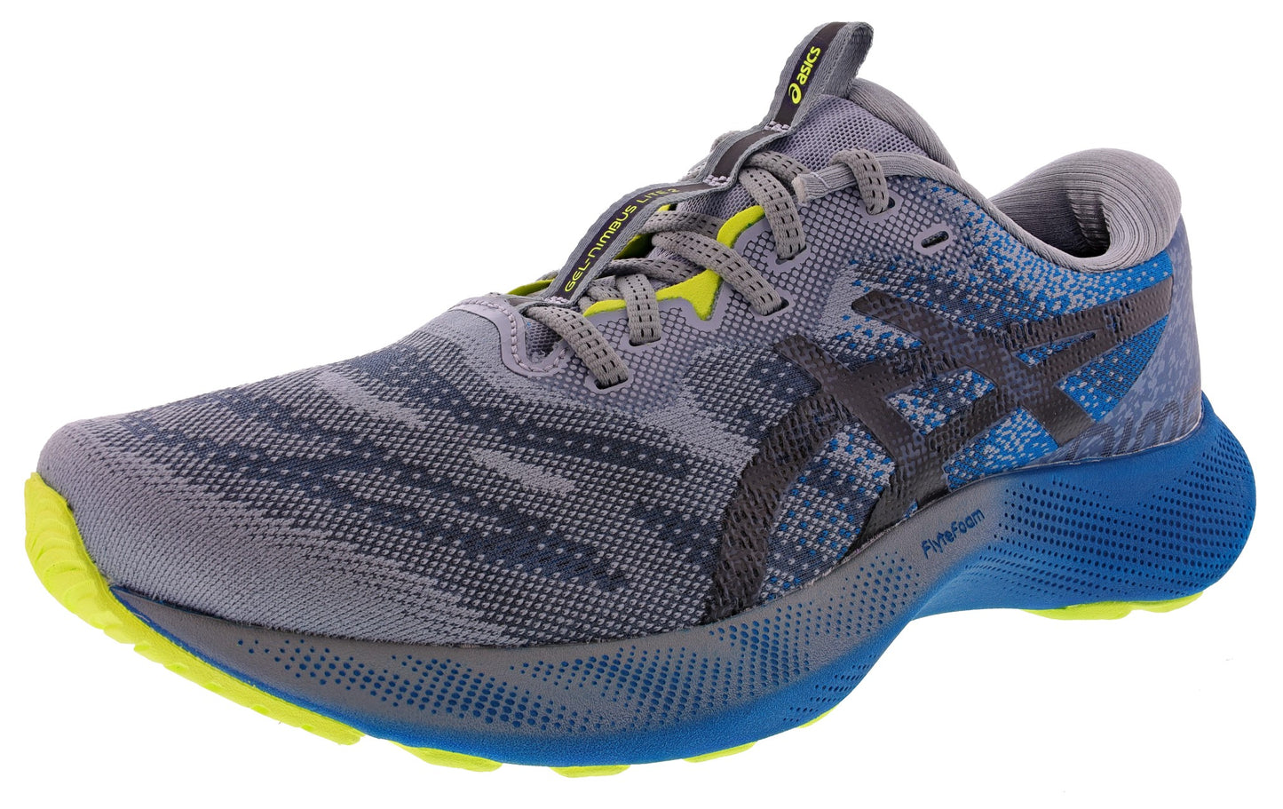 Lateral of Piedmont Grey/Black ASICS Men's Gel Nimbus Lite 2 Soft Cushioning Running Shoes