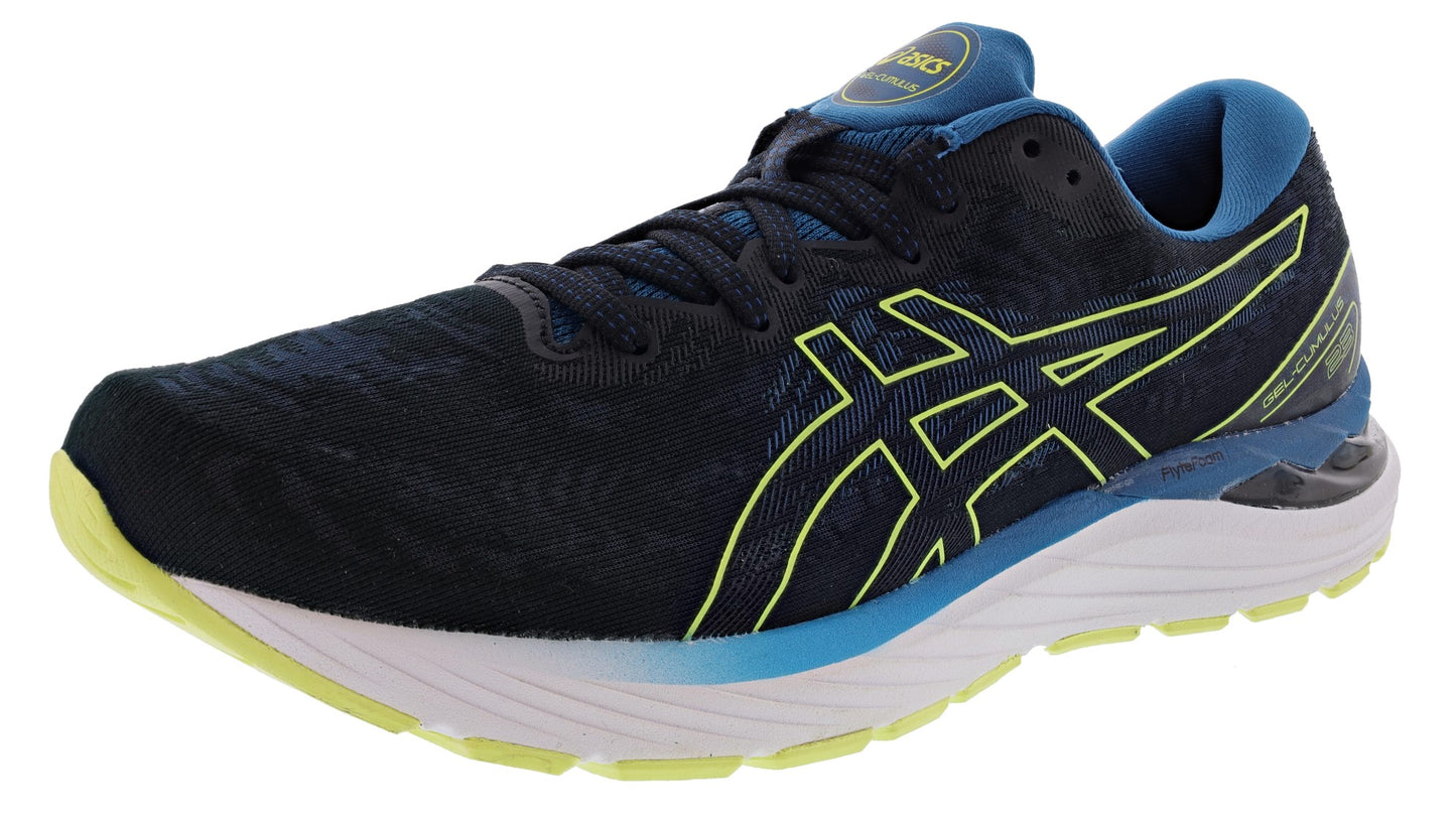 Lateral of Black/Glow Yellow ASICS Men's Gel Cumulus 23 Cushioned Running Shoes