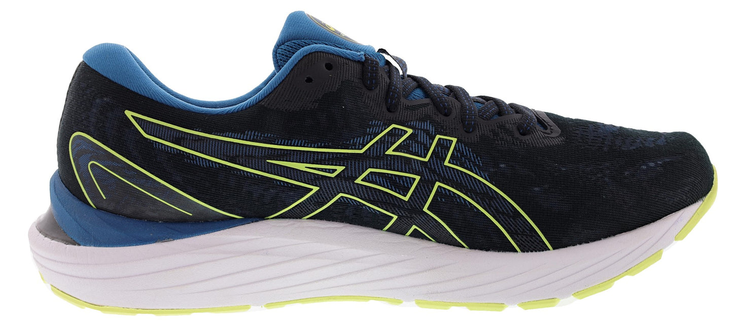 Medial of Black/Glow Yellow ASICS Men's Gel Cumulus 23 Cushioned Running Shoes