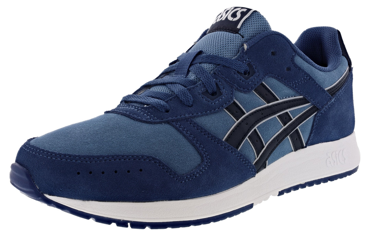 Lateral of Grey Floss/French Blue Asics Men's Lyte Classic Lightweight Comfort Walking Shoes