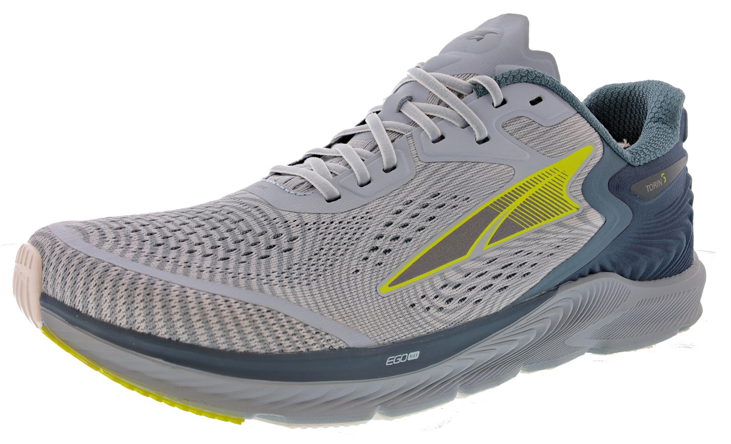 Lateral of Gray/Lime Altra Men’s Torin 5 Lightweight Running Shoes