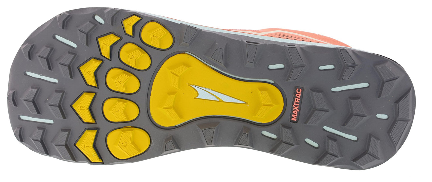 Sole of  rose/coral Altra Lone Peak 5 All Weather Lightweight Trail Running Shoes Women's