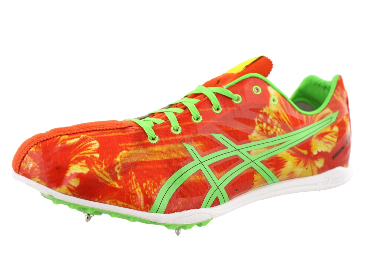 
                  
                    Lateral of Red Floral and Fish Green ASICS Gunlap Men's Track Shoes with Removable Spikes
                  
                