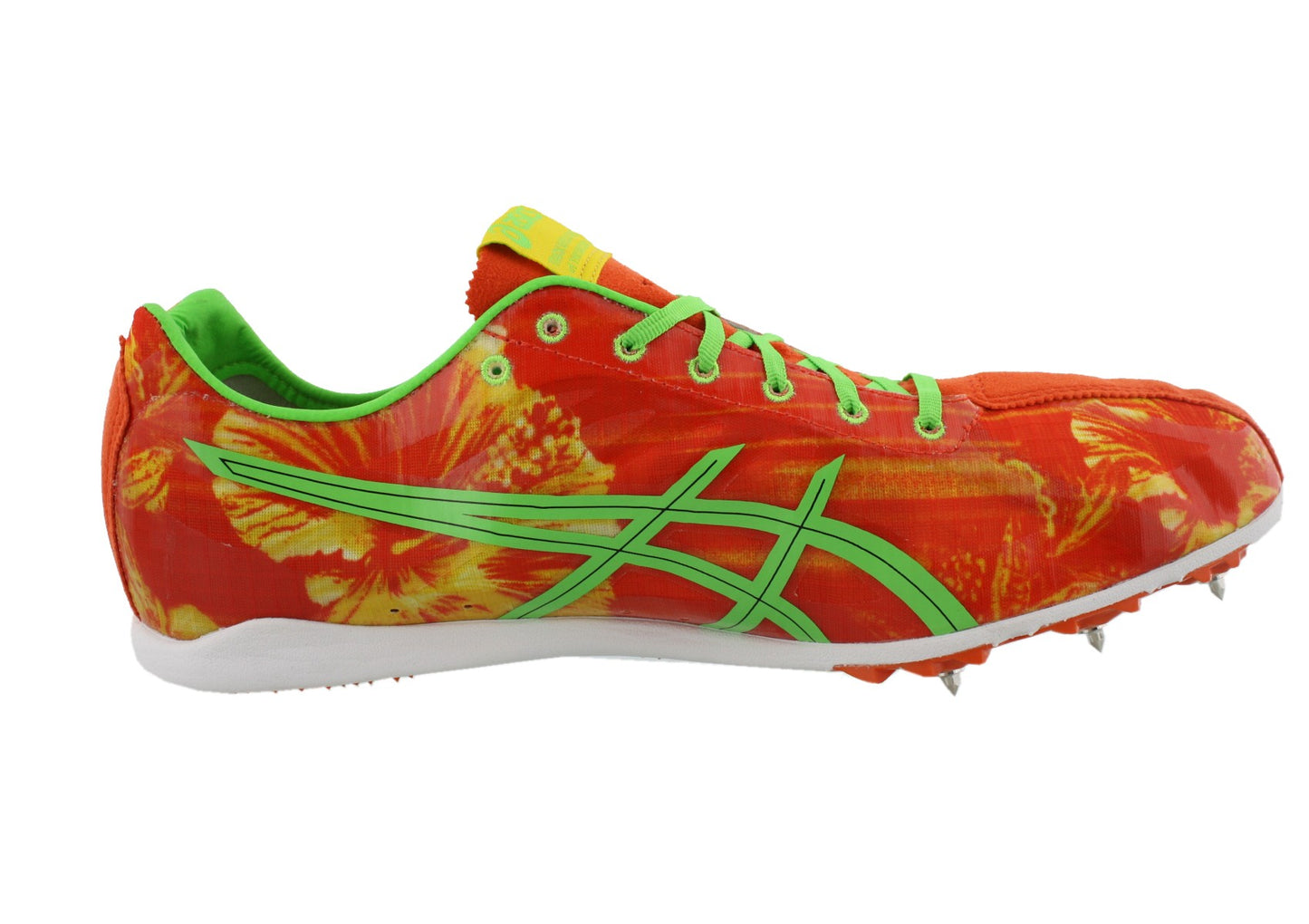 
                  
                    Medial of Red Floral and Fish Green ASICS Gunlap Men's Track Shoes with Removable Spikes
                  
                