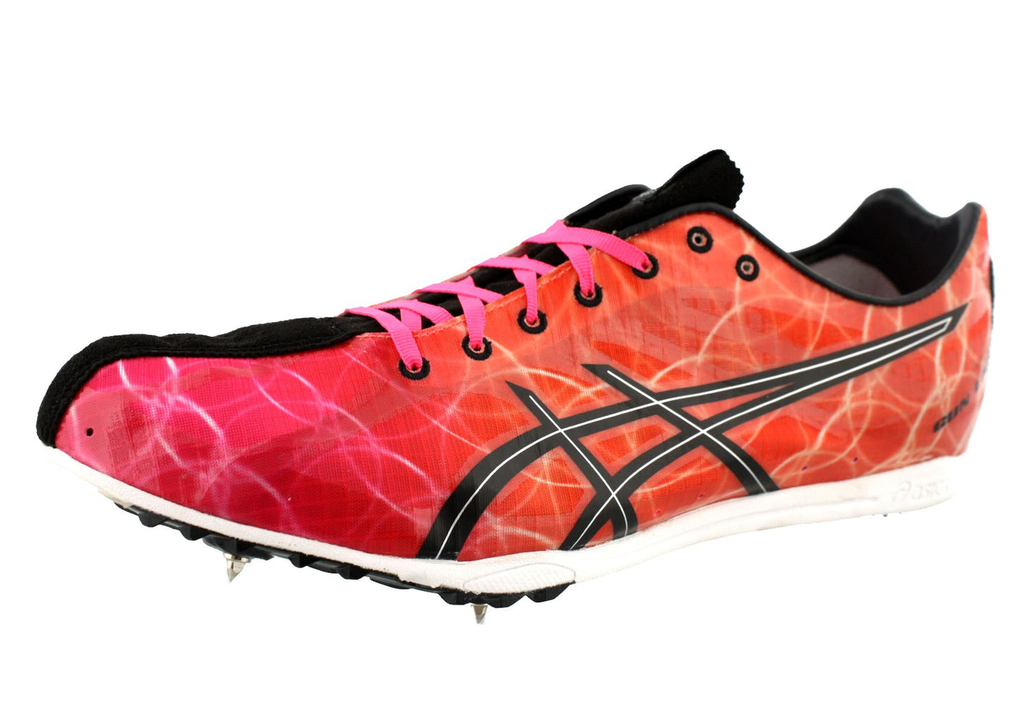 
                  
                    Lateral view of KnockoutPink/Black/Flame 529603 ASICS Gunlap Men's Track Shoes with Removable Spikes
                  
                