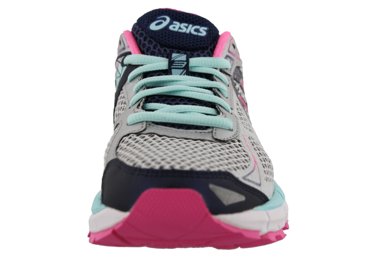 
                  
                    Front of Grey/Blue/Pink ASICS Women Walking Trail Cushioned Running Sneakers
                  
                