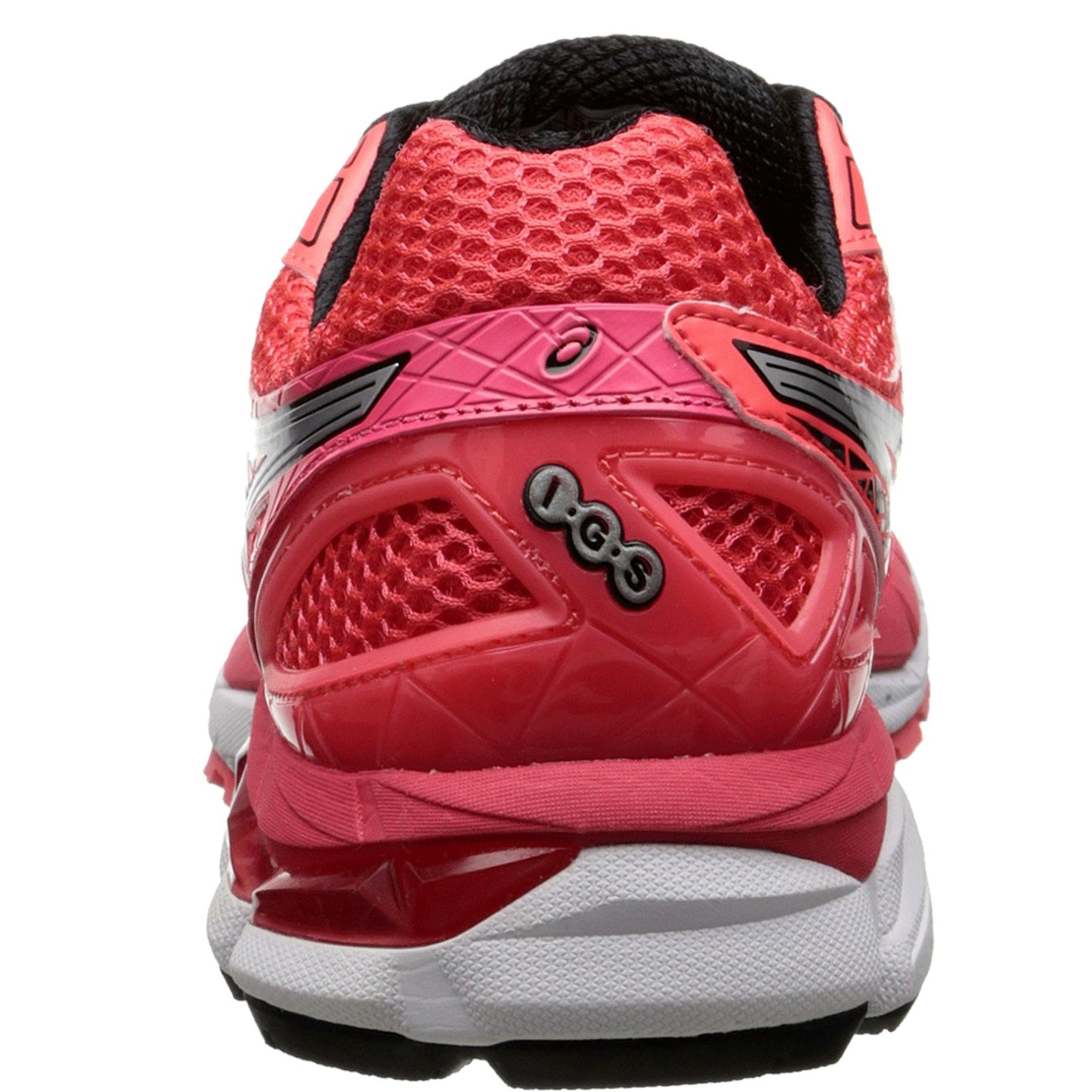 
                  
                    Back of Hot Pink/Silver/Black ASICS Women Walking Trail Cushioned Running Sneakers
                  
                