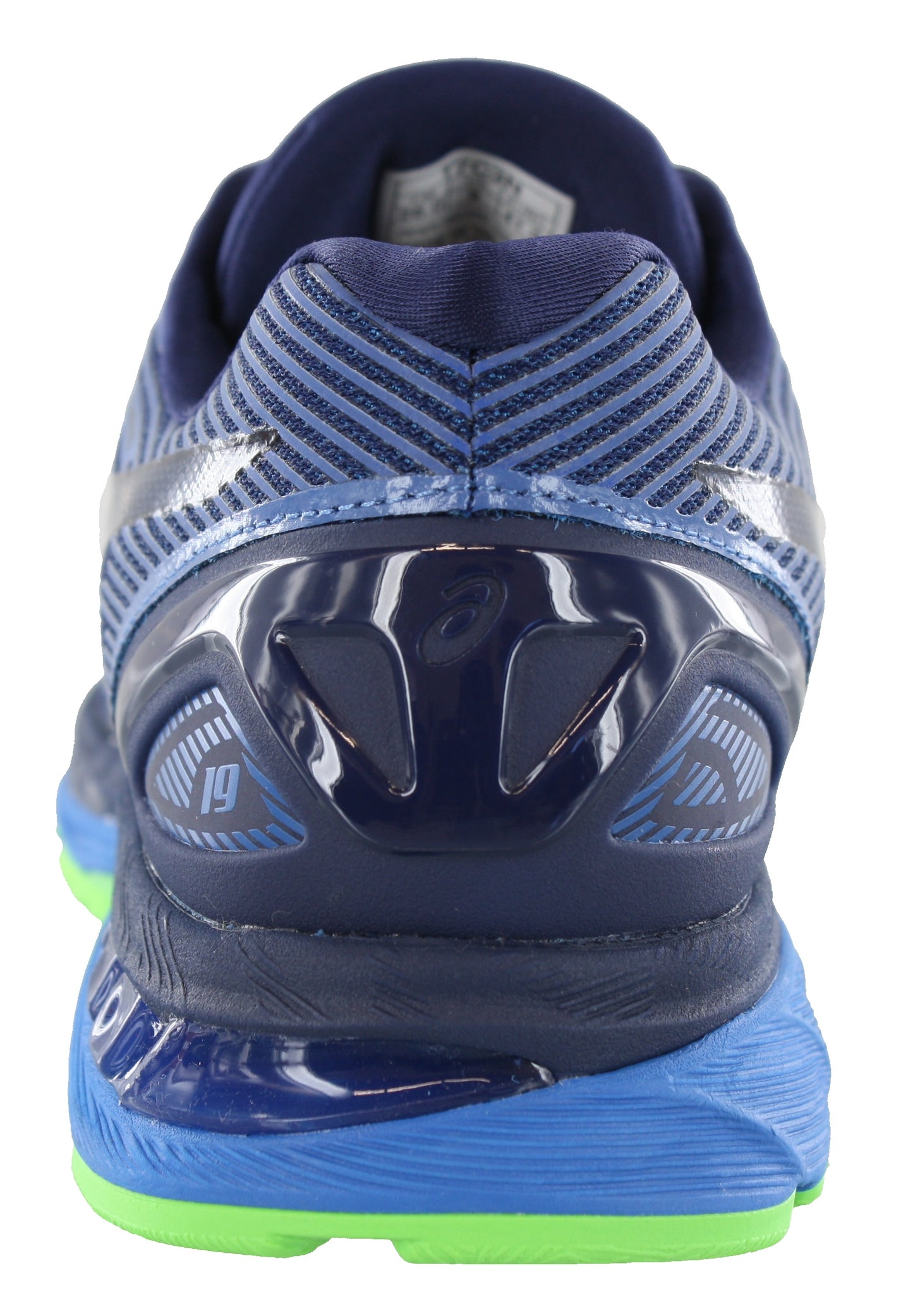 
                  
                    Back of Blue/Blue/Reflective ASICS Gel Nimbus 19 Lite Show Running Sneakers
                  
                