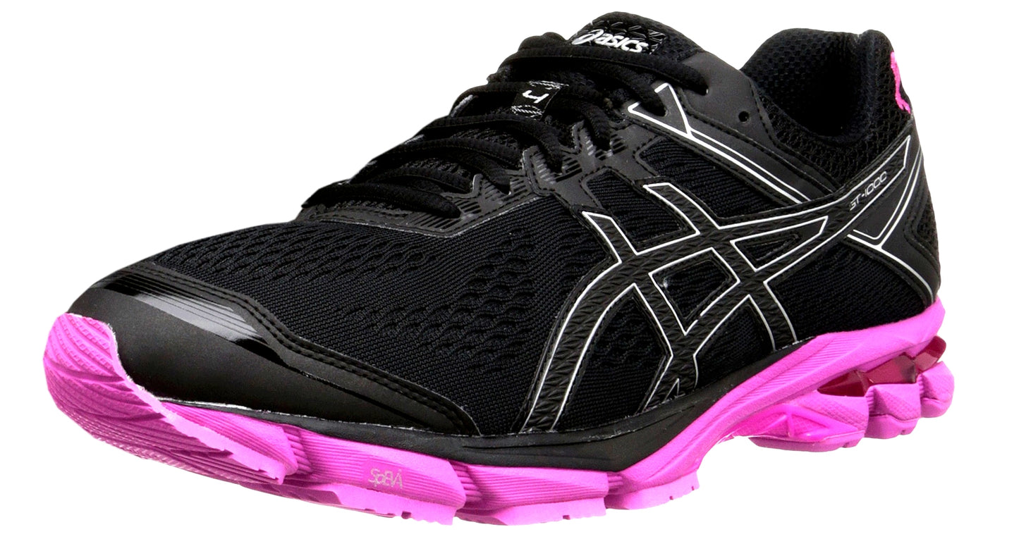 Lateral of Black/Silver/PinkRibbon ASICS Men Cushioned Running Shoes GT 1000 4 PR