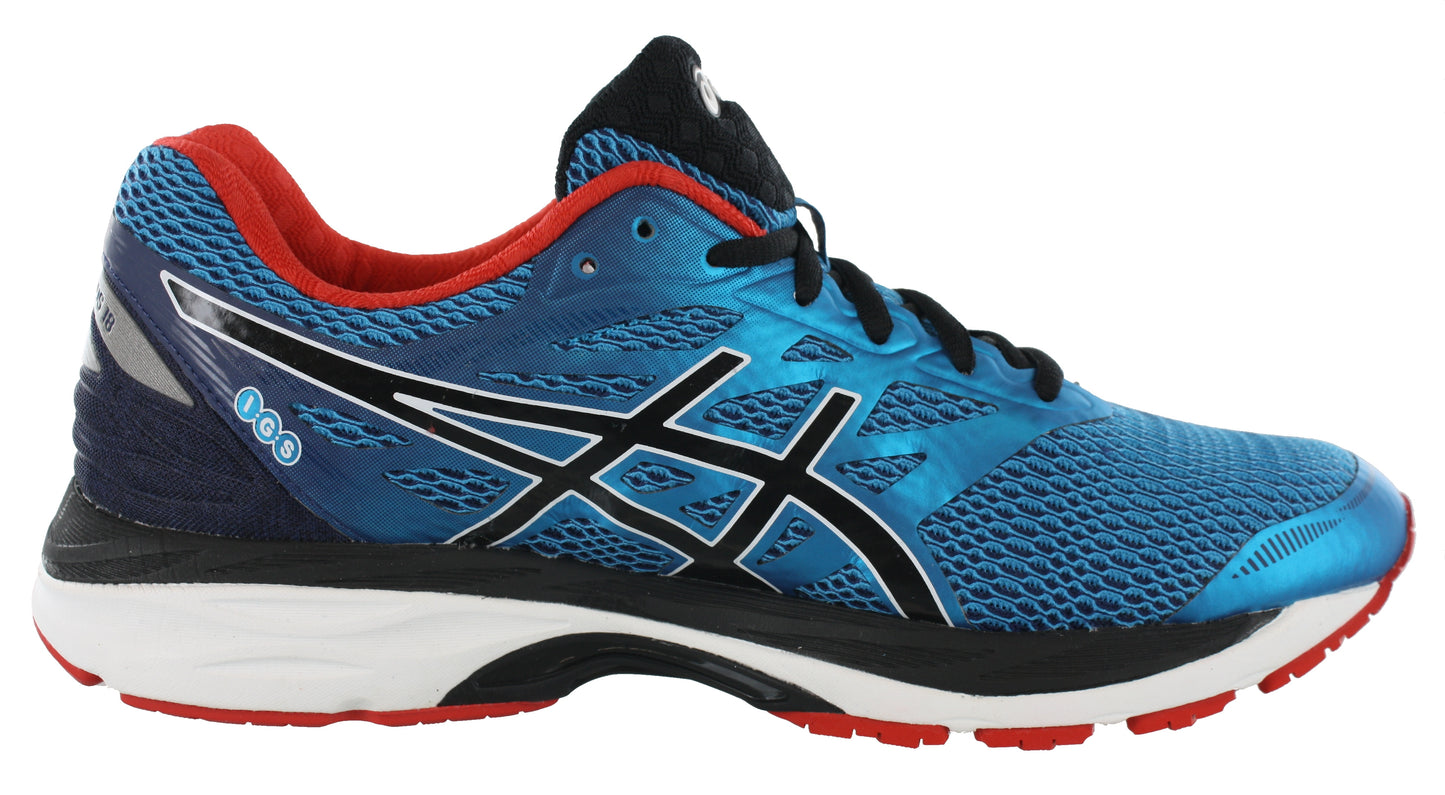 
                  
                    Medial of Imperial blue with black, white, and vermillion red accents ASICS Men Walking Trail Cushioned Running Shoes Cumulus 18
                  
                