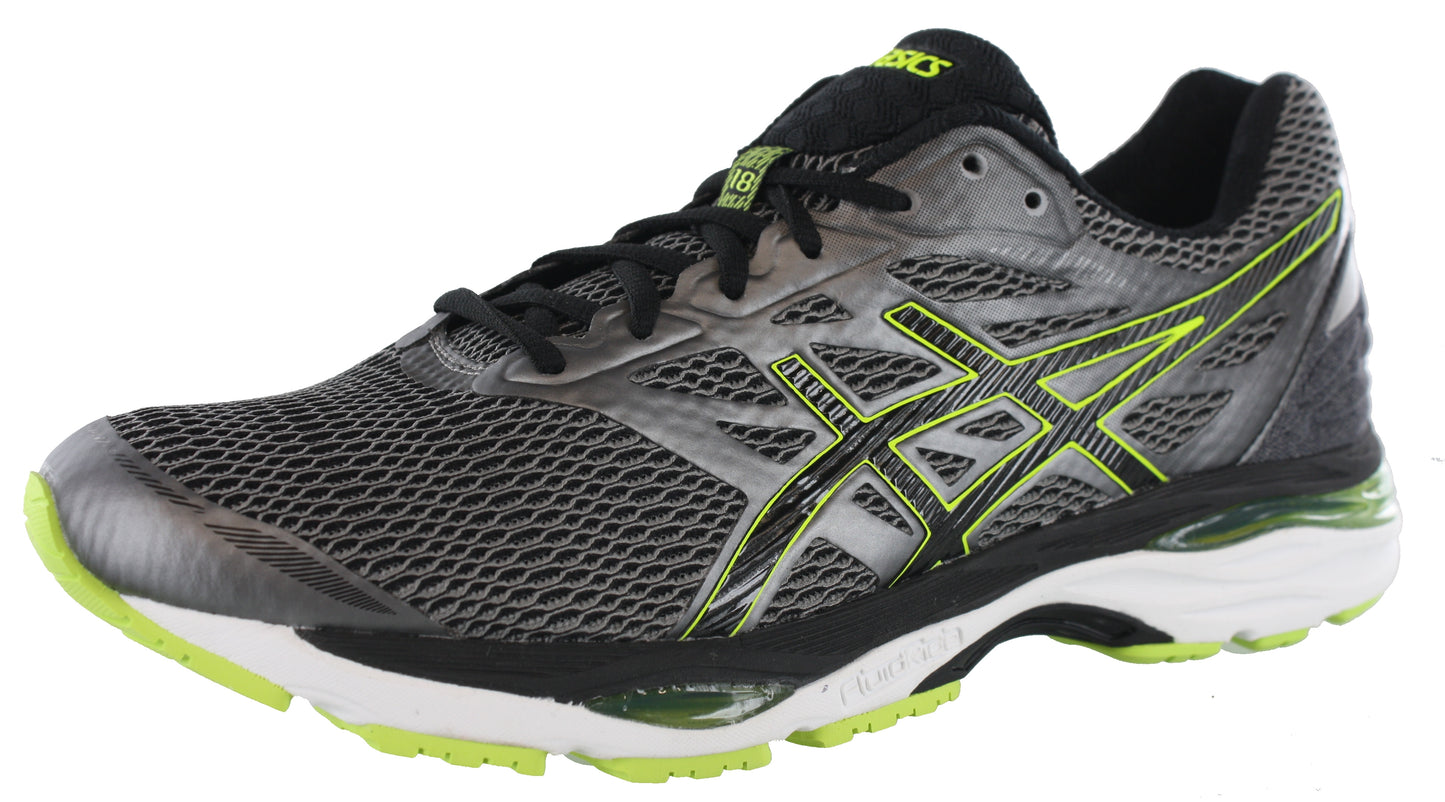 
                  
                    Angled of Gray with yellow and black accents ASICS Men Walking Trail Cushioned Running Shoes Cumulus 18
                  
                