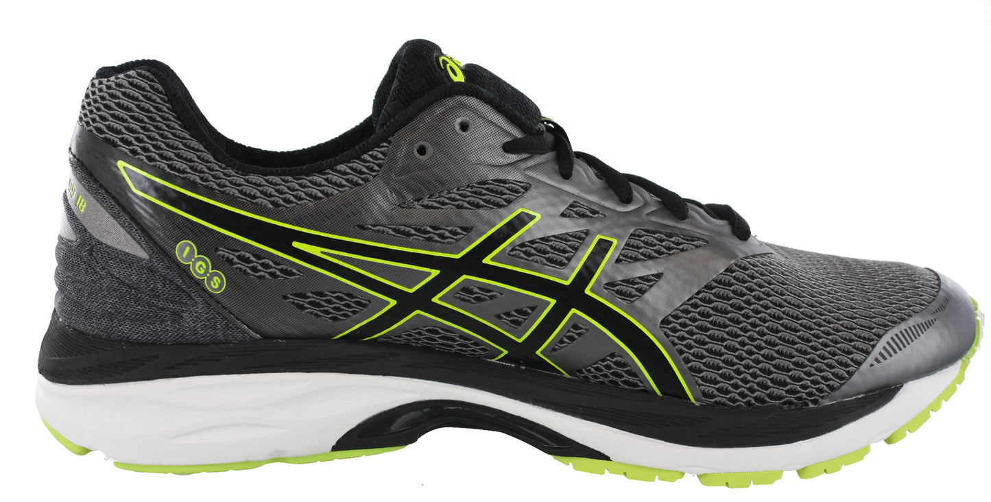 
                  
                    Medial of Gray with yellow and black accents ASICS Men Walking Trail Cushioned Running Shoes Cumulus 18
                  
                