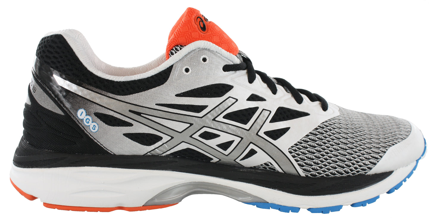 
                  
                    Medial of White with silver, black, navy and indigo blue accents ASICS Men Walking Trail Cushioned Running Shoes Cumulus 18
                  
                