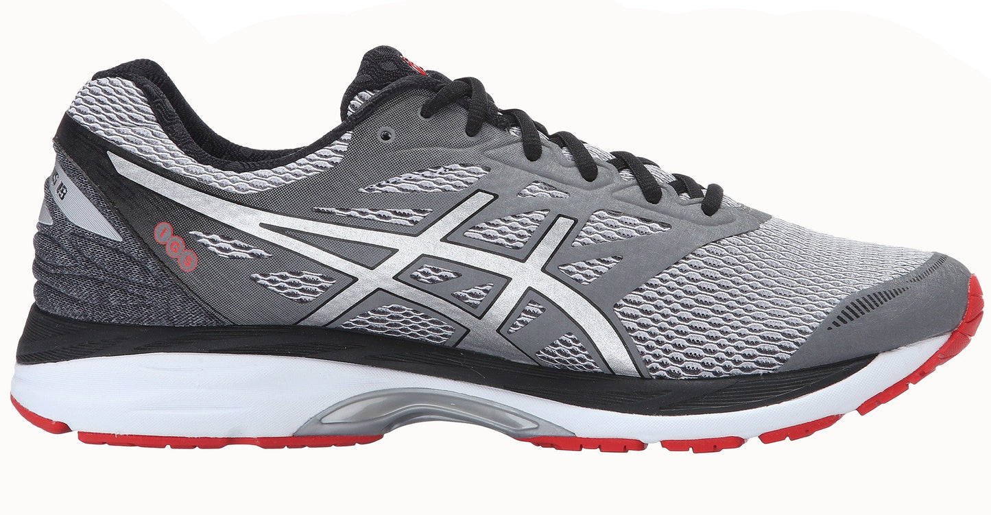 
                  
                    Medial of Carbon Grey with Silver Vermilion and Black accents ASICS Men Walking Trail Cushioned Running Shoes Cumulus 18
                  
                