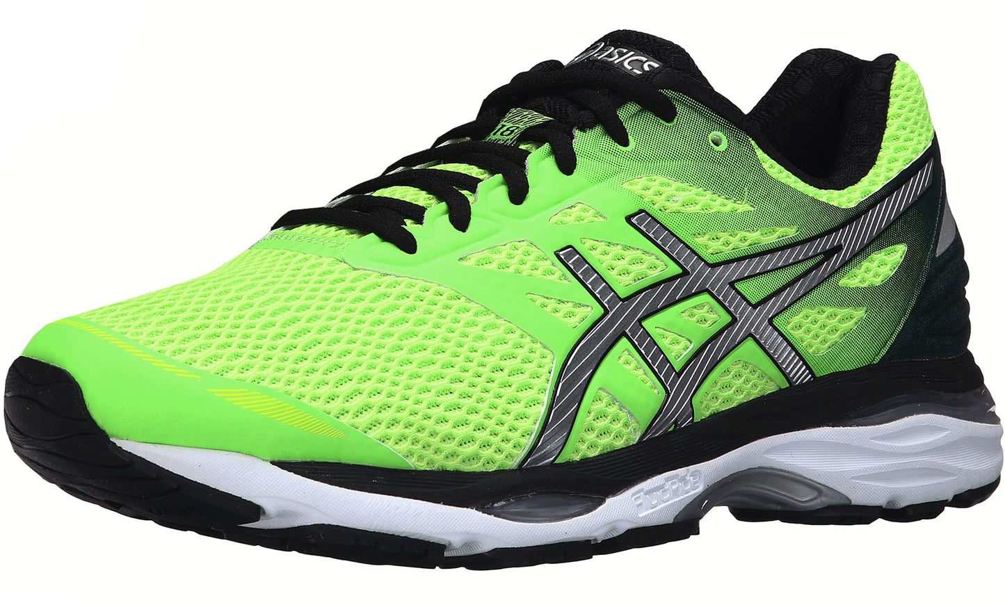 
                  
                    Lateral of Yellow with green silver and black accents ASICS Men Walking Trail Cushioned Running Shoes Cumulus 18
                  
                