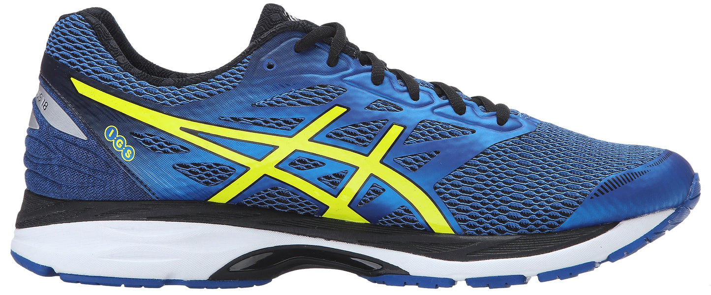 
                  
                    Medial of Imperial Blue with Yellow and Black accents ASICS Men Walking Trail Cushioned Running Shoes Cumulus 18
                  
                