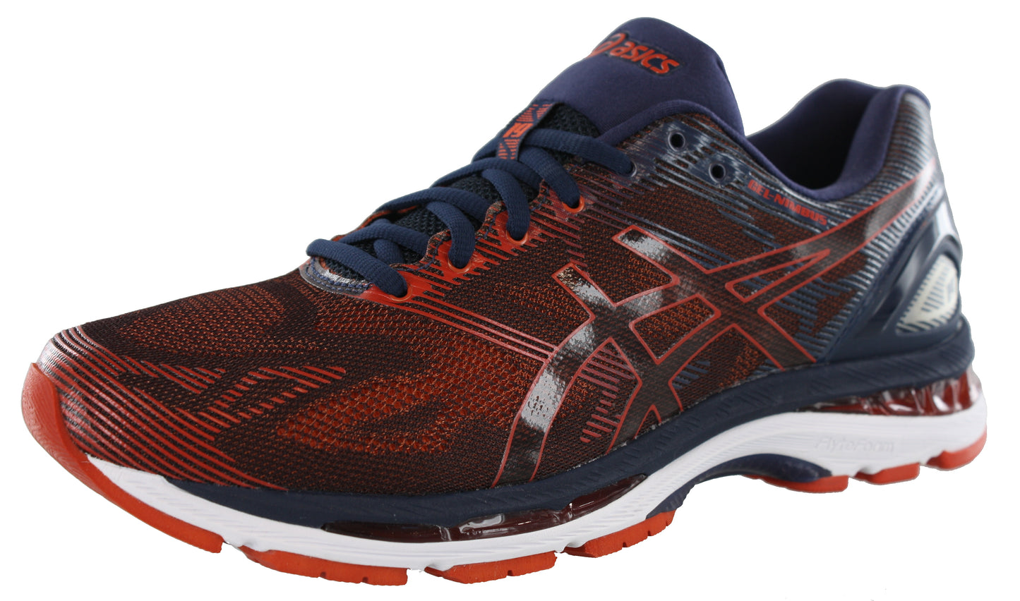 
                  
                    Angled view of Peacot/Red/Peacot ASICS Men Walking Trail Cushioned Running Sneakers Gel Nimbus 19
                  
                