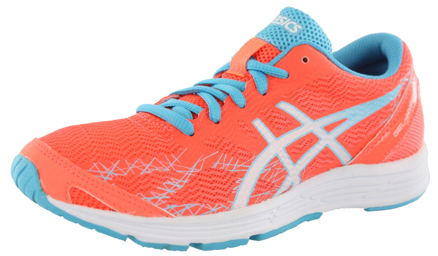 Lateral of FlCoral/White/Turqoise ASICS Women Walking Cushioned Running Shoes Gel Hyper Speed 7