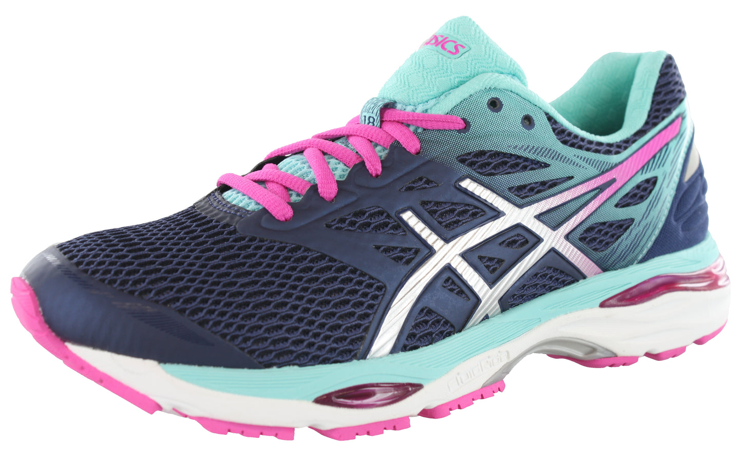 
                  
                    Lateral of Silver/Pink/Lapis18 ASICS Women Walking Trail Cushioned Running Shoes Cumulus 18
                  
                