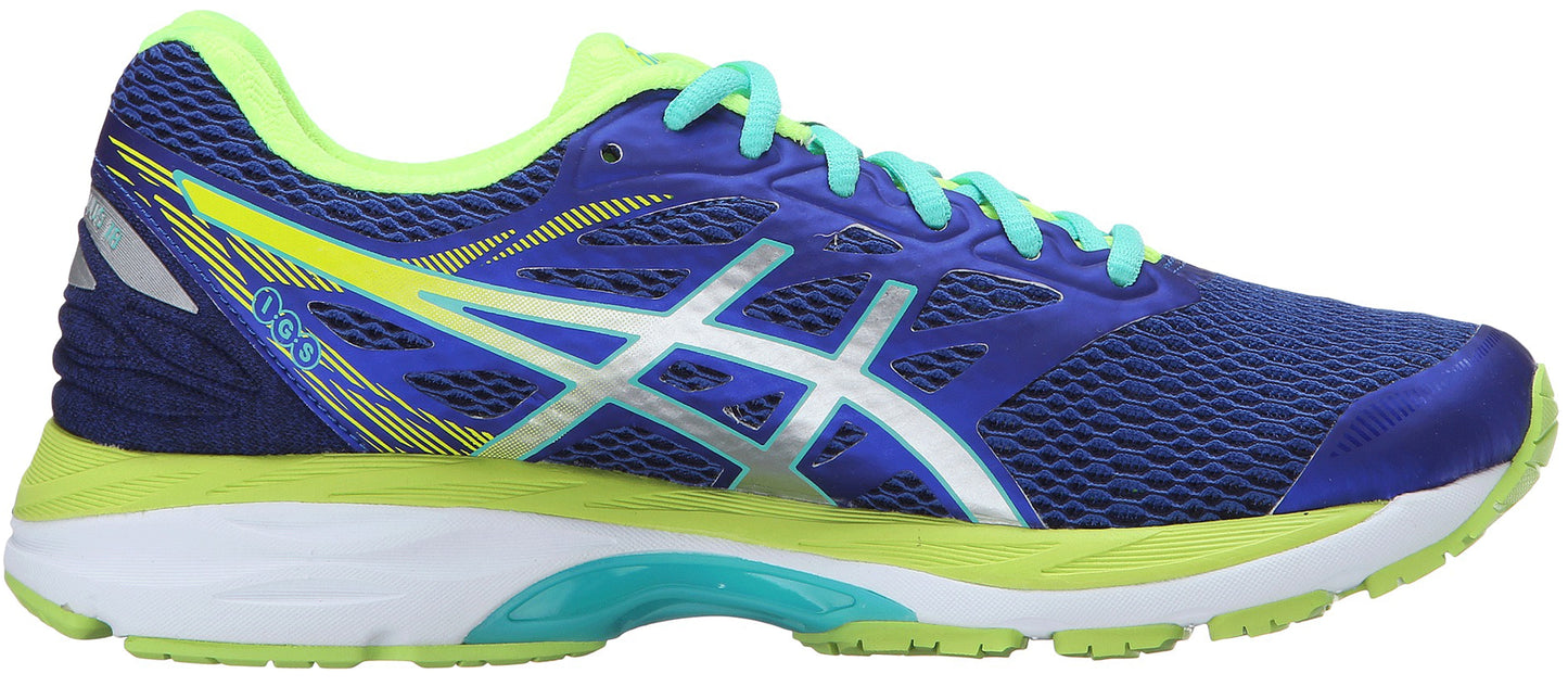 
                  
                    Medial of Imperial Blue with silver and green accents ASICS Women Walking Trail Cushioned Running Shoes Cumulus 18
                  
                