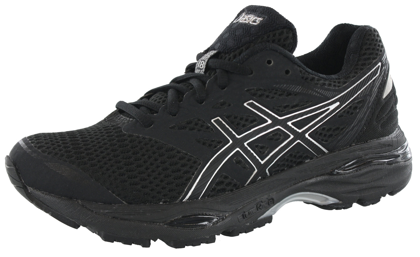 
                  
                    Lateral of Black/Silver/Black18 ASICS Women Walking Trail Cushioned Running Shoes Cumulus 18
                  
                