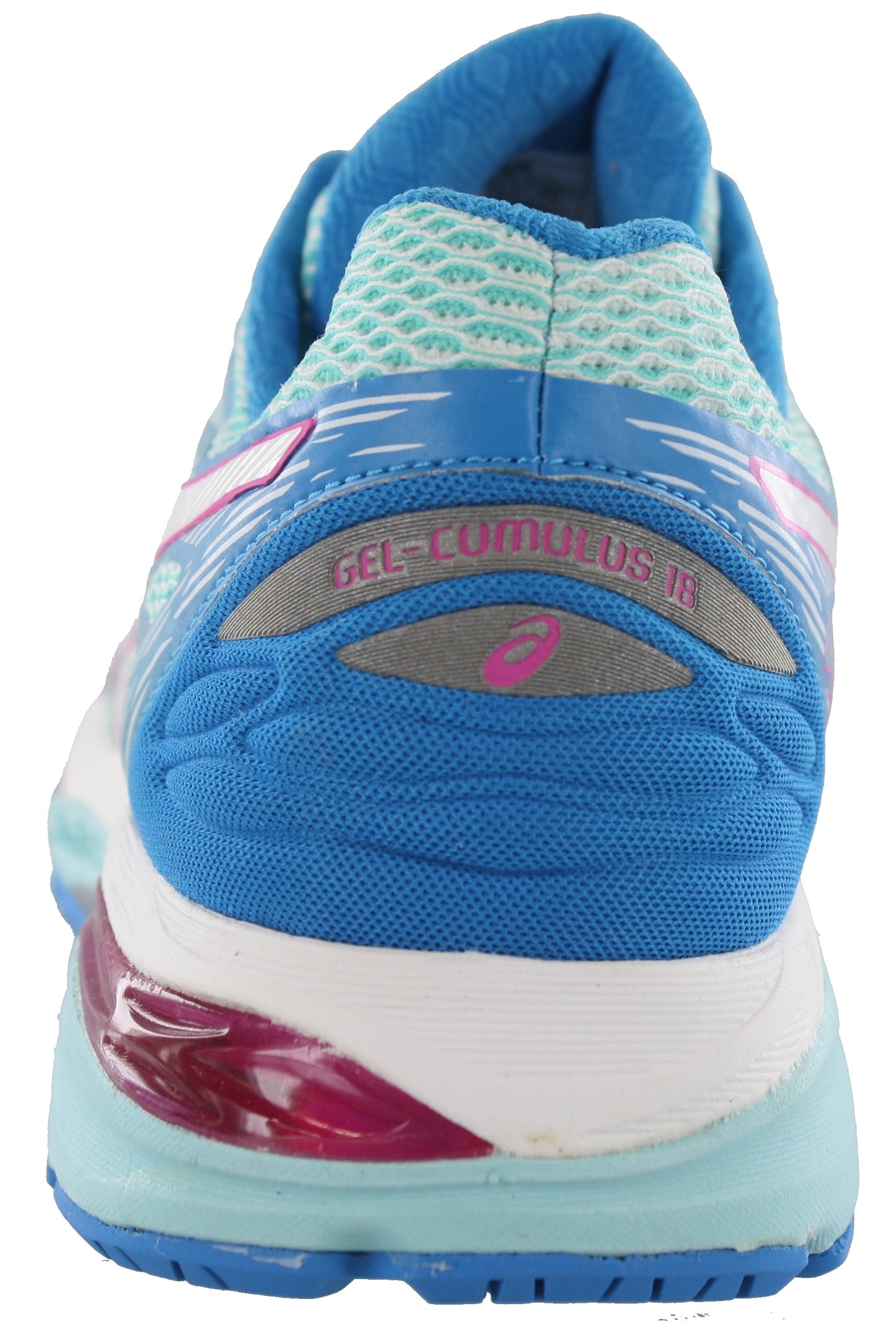 
                  
                    Back of Aquarium/Coral/Blue18 ASICS Women Walking Trail Cushioned Running Shoes Cumulus 18
                  
                